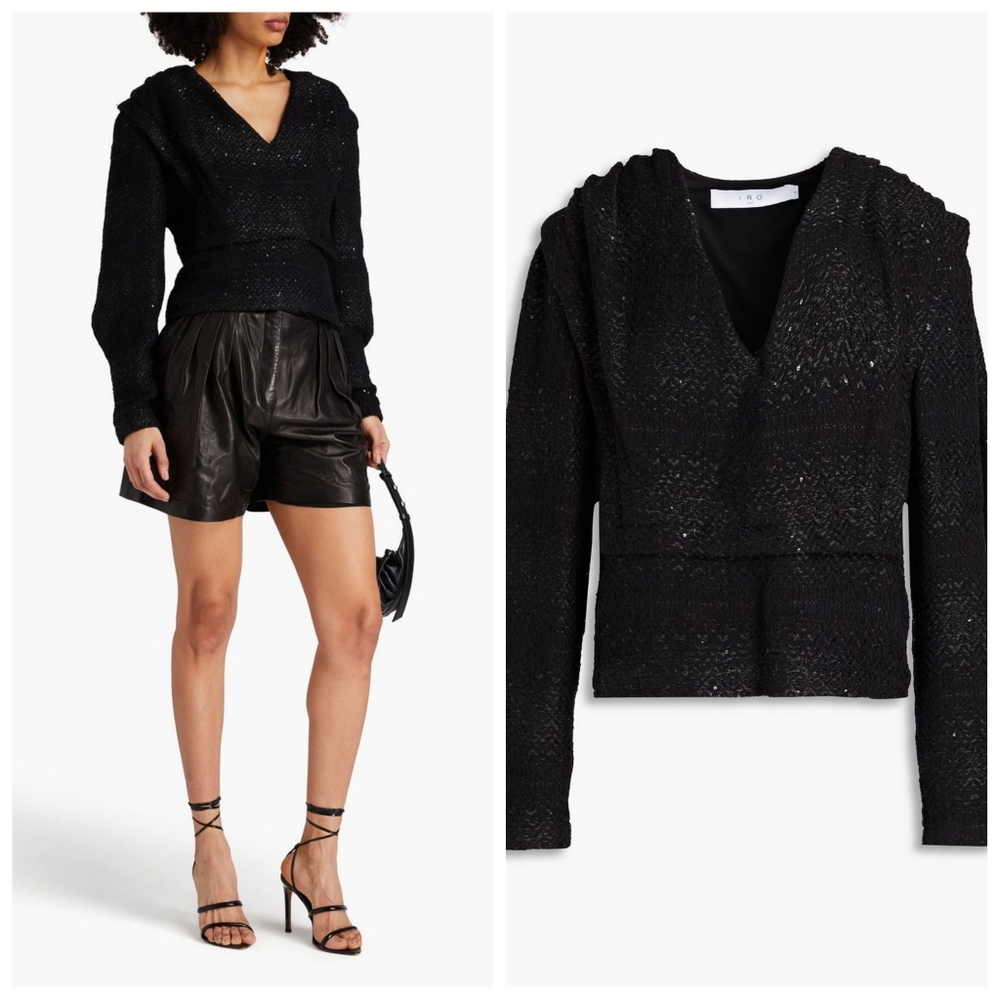 IRO Hateya Sequin Metallic Tweed Blouse | Size 36 | NWT | Pleated Detail | Luxe